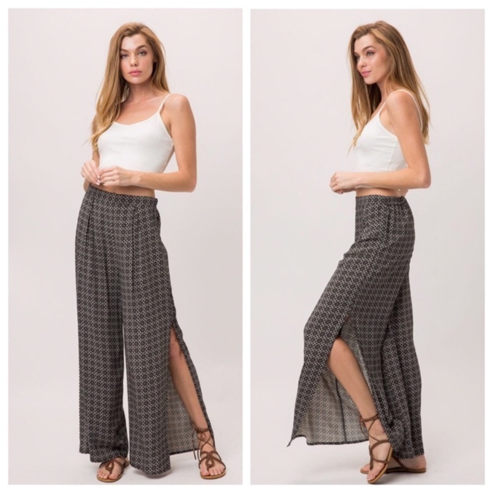 Charcoal & Black Boho Palazzo Pants